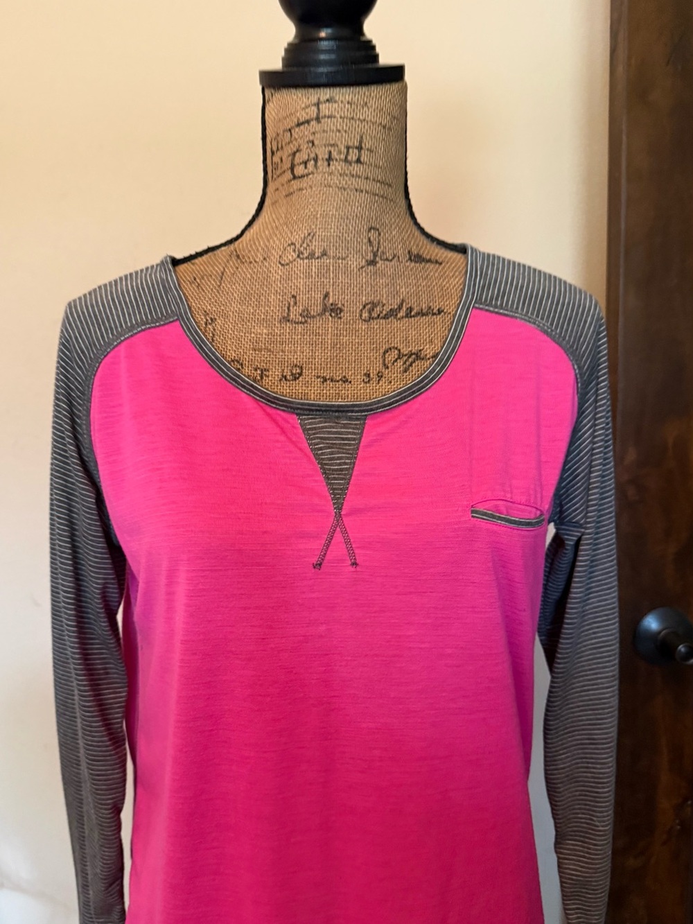 bcg Hot Pink and Gray Long Sleeve Raglan Top